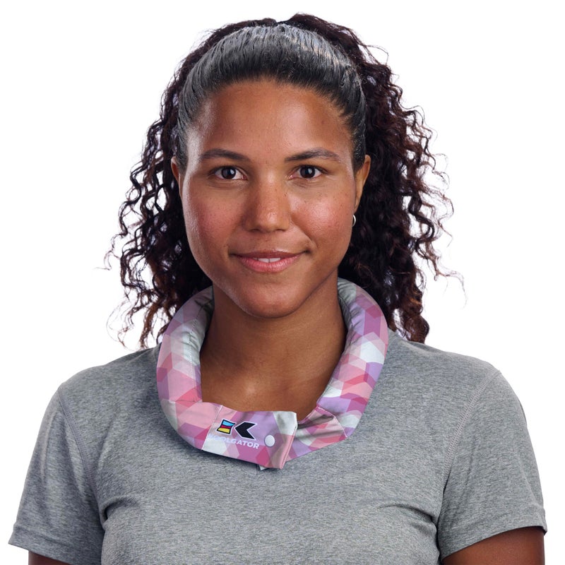 KOOLGATOR Evaporative Cooling Neck Wrap â€“ Reusable Neck Cooler with Long Lasting Relief During Hot Weather Activities, Sports, & Outdoor Work, Pink Geometric, 1 Pack - Image 1